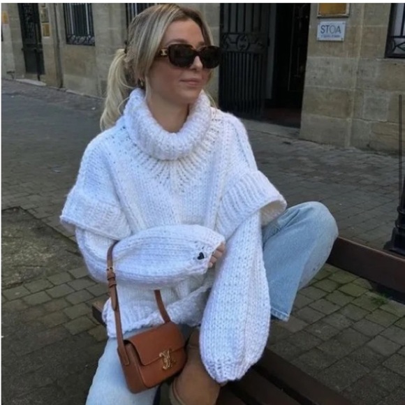 LAST 1! Clearance Vest Ruffle Slouchy Boho Cream Mock Turtleneck Soft Sweater - Picture 2 of 5